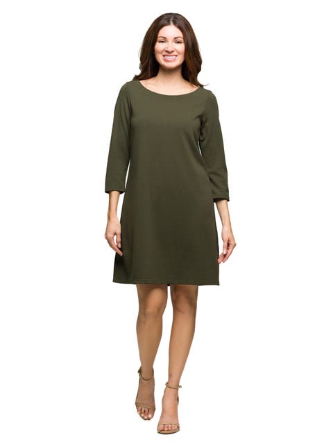 Three Quarter Sleeve A Line Knee Length Dress
