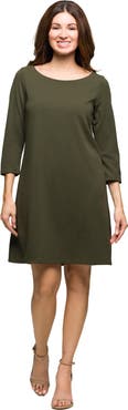 24seven Comfort Apparel Three Quarter Sleeve A Line Knee Length Dress