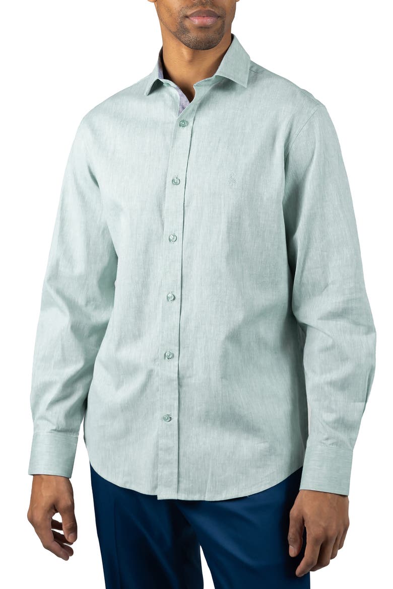 Mélange Linen Blend Button-Up Shirt, Main, color, SPEARMINT
