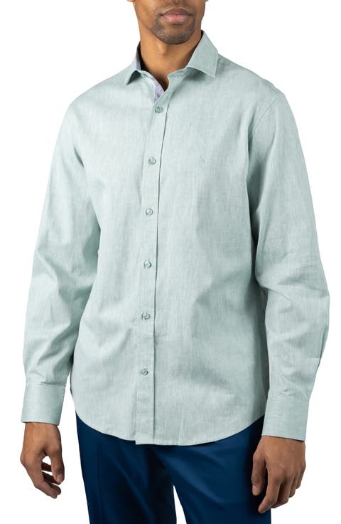 Mélange Linen Blend Button-Up Shirt
