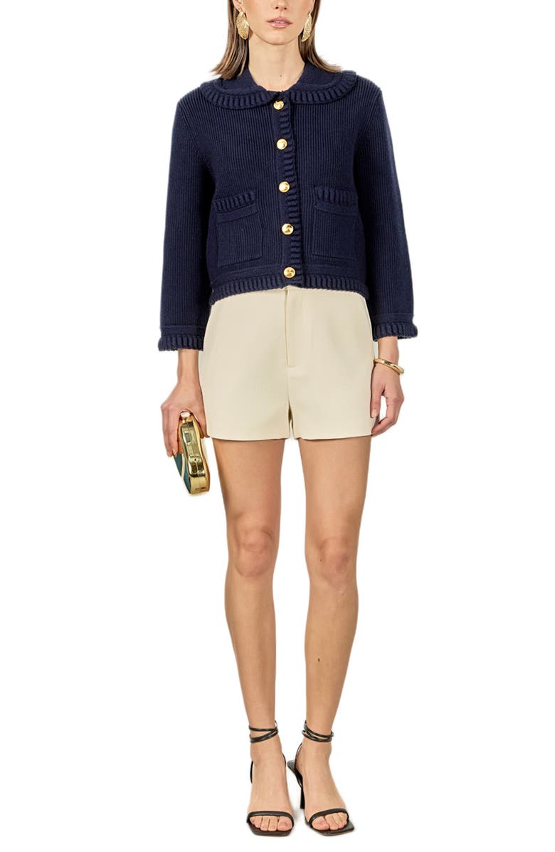 English Factory Braided Detail Collar Cardigan, Alternate, color, Navy