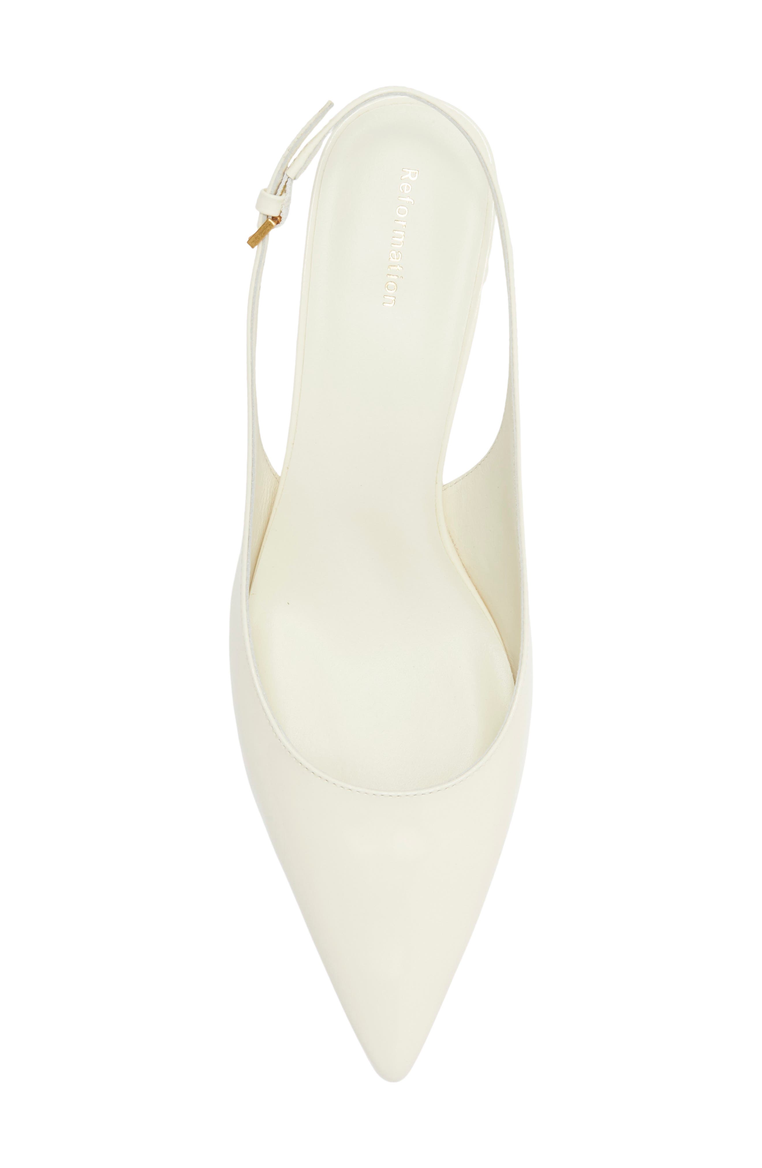 Reformation Wrenley Pointed Toe Slingback Pump, Alternate, color, White Patent