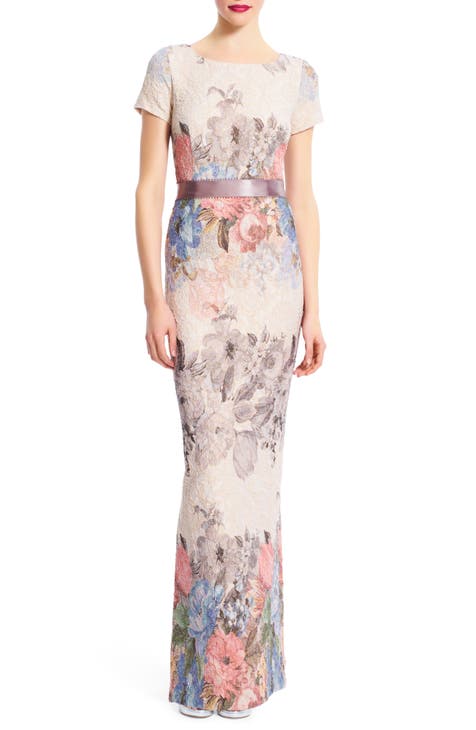Boat Neck Formal Wear with Diagonal Tiered Hemline Brown