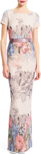 Adrianna Papell Matelass Floral Jacquard Column Gown | Nordstromrack