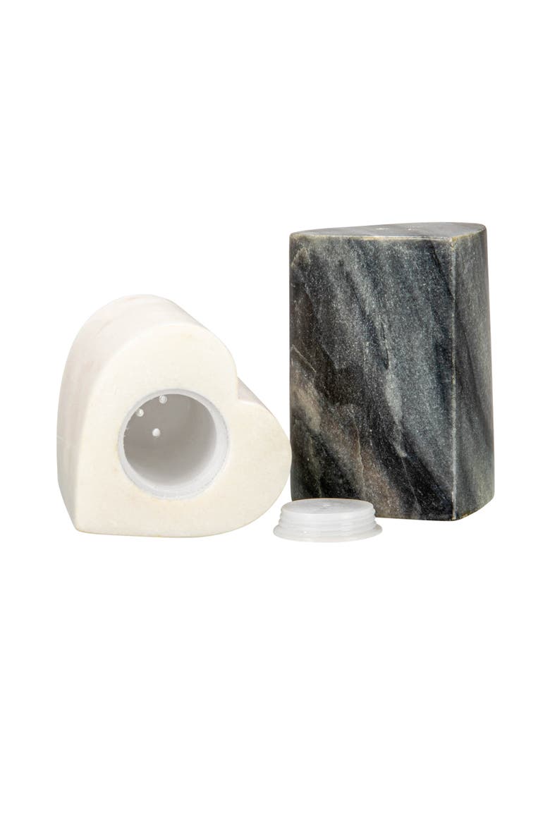 Heart-Shaped Marble Salt and Pepper Shakers, Set of 2, Grey and White, Alternate, color, Grey