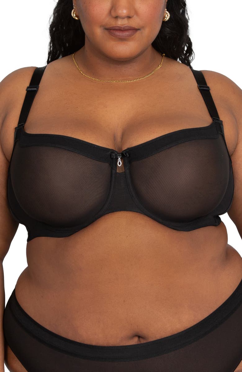 Curvy Couture Sheer Mesh Balconette Bra, Alternate, color, Black Hue
