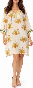 RANEES Palm Tree Print Cotton Poncho