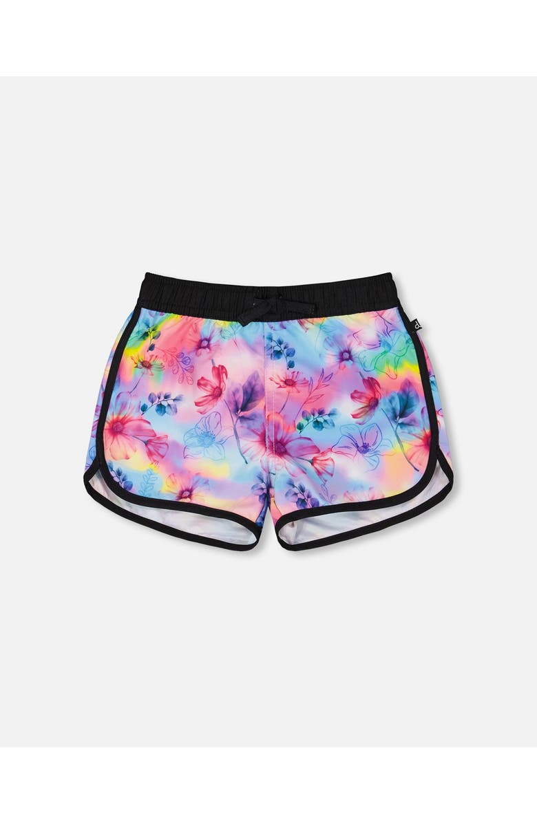 Deux par Deux Girl's Printed Swim Shorts Butterflies On Multicolored And Black Background, Main, color, 