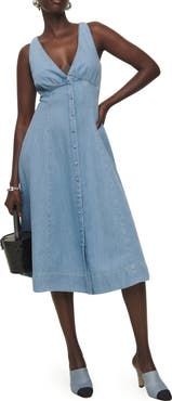 Reformation Sebastien Button Front Organic Cotton Denim Midi Dress