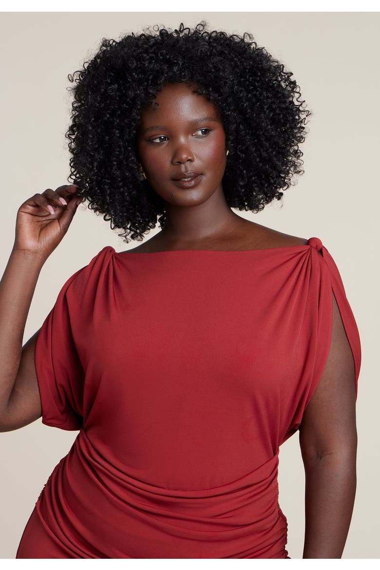 Shoulder Knot Knit Midi Dress, Alternate, color, SUN DRIED TOMATO