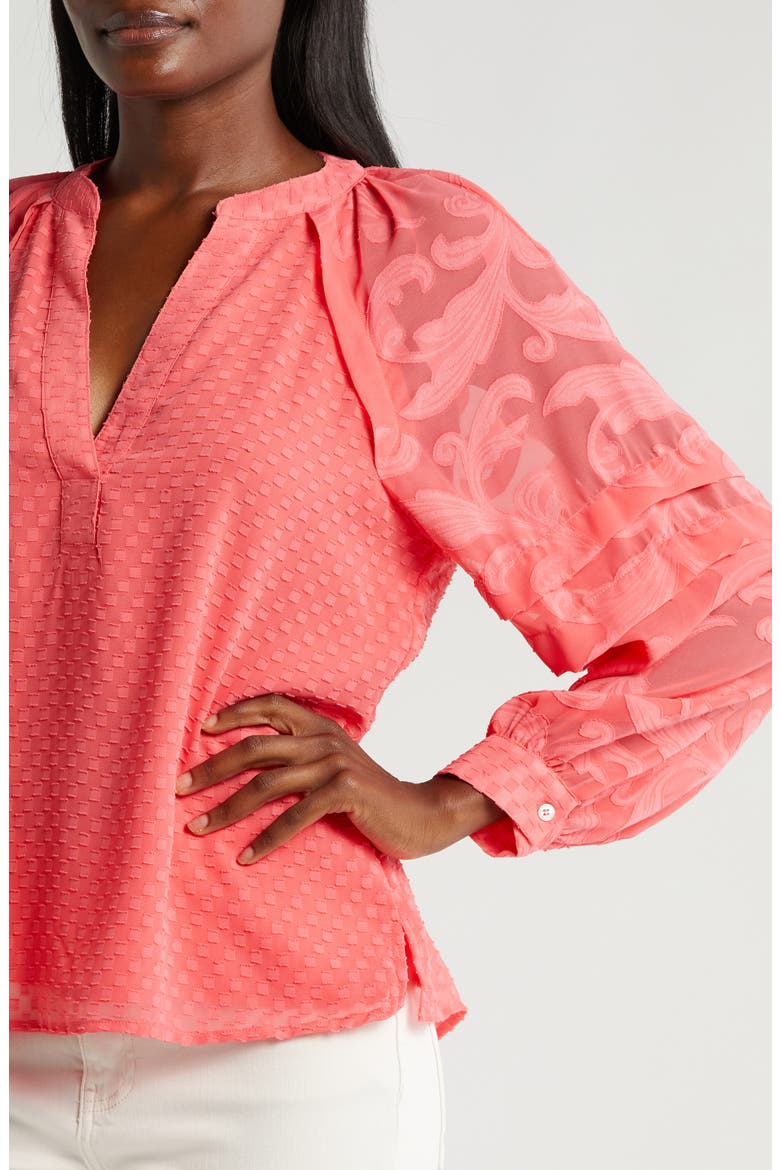 Raglan Sleeve V-Neck Top, Alternate, color, CALYPSO CORAL
