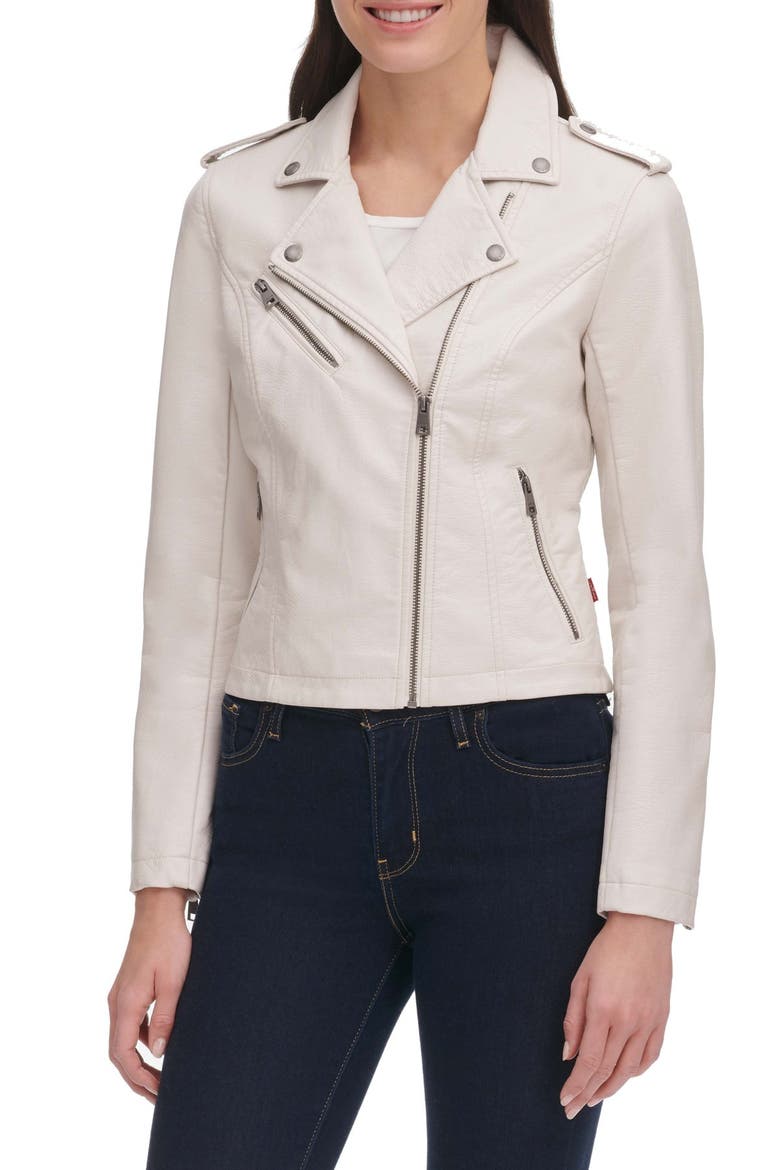 Levi's® Faux Leather Moto Jacket, Alternate, color, OYSTER