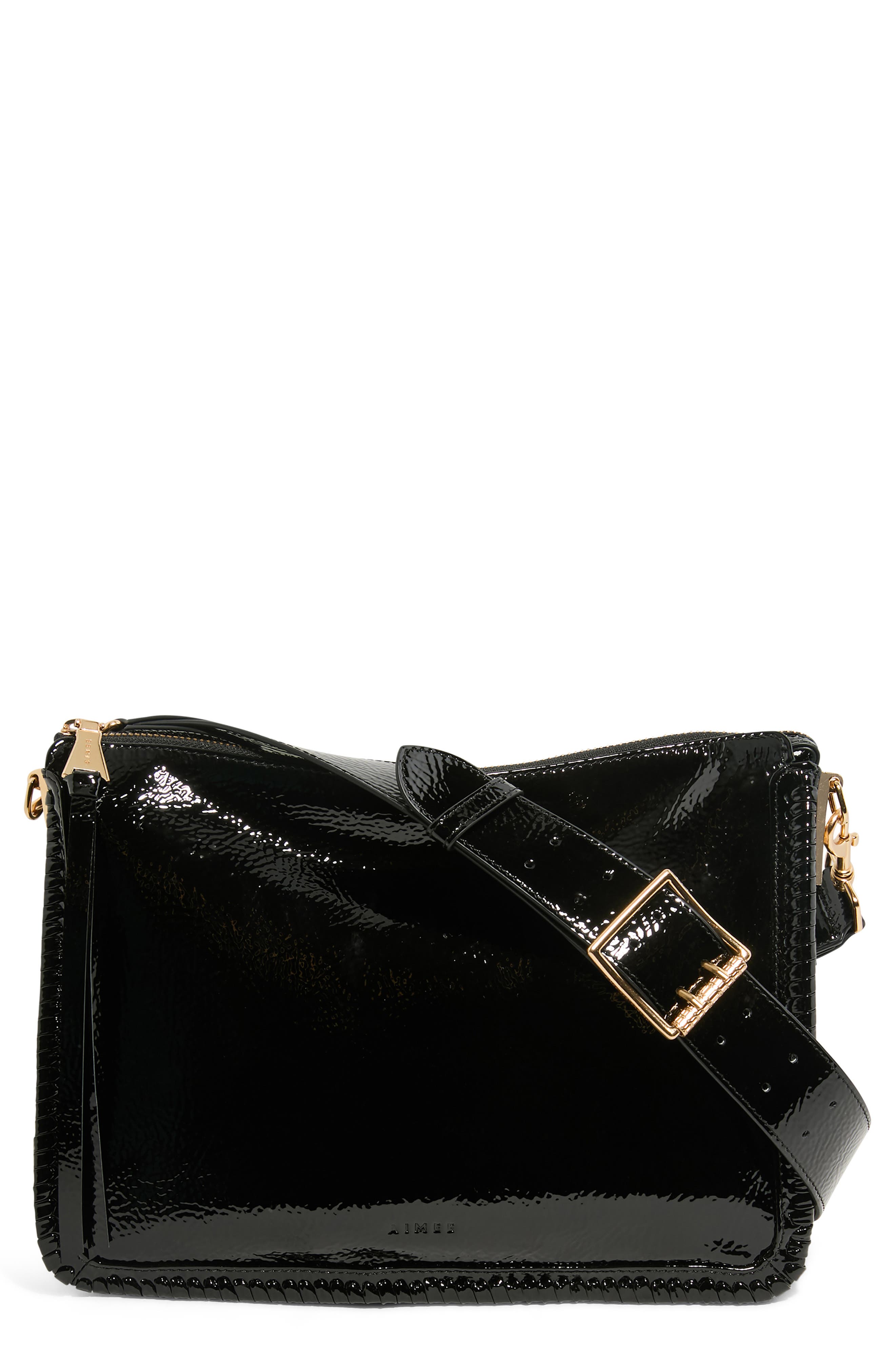 AIMEE Famous Leather Large Crossbody Bag, Main, color, Black Crinkle Patent