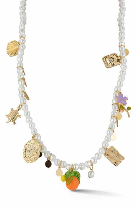 Faux Pearl Charm Necklace