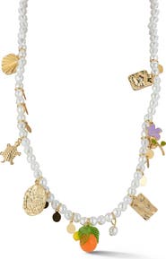 CHLOE AND MADISON Faux Pearl Charm Necklace