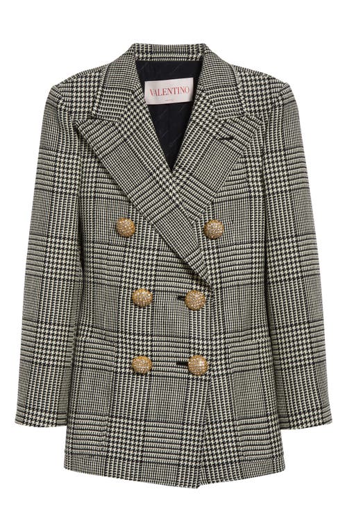 Shop Valentino Garavani Glen Plaid Double Breasted Wool Blazer In Ivory/black