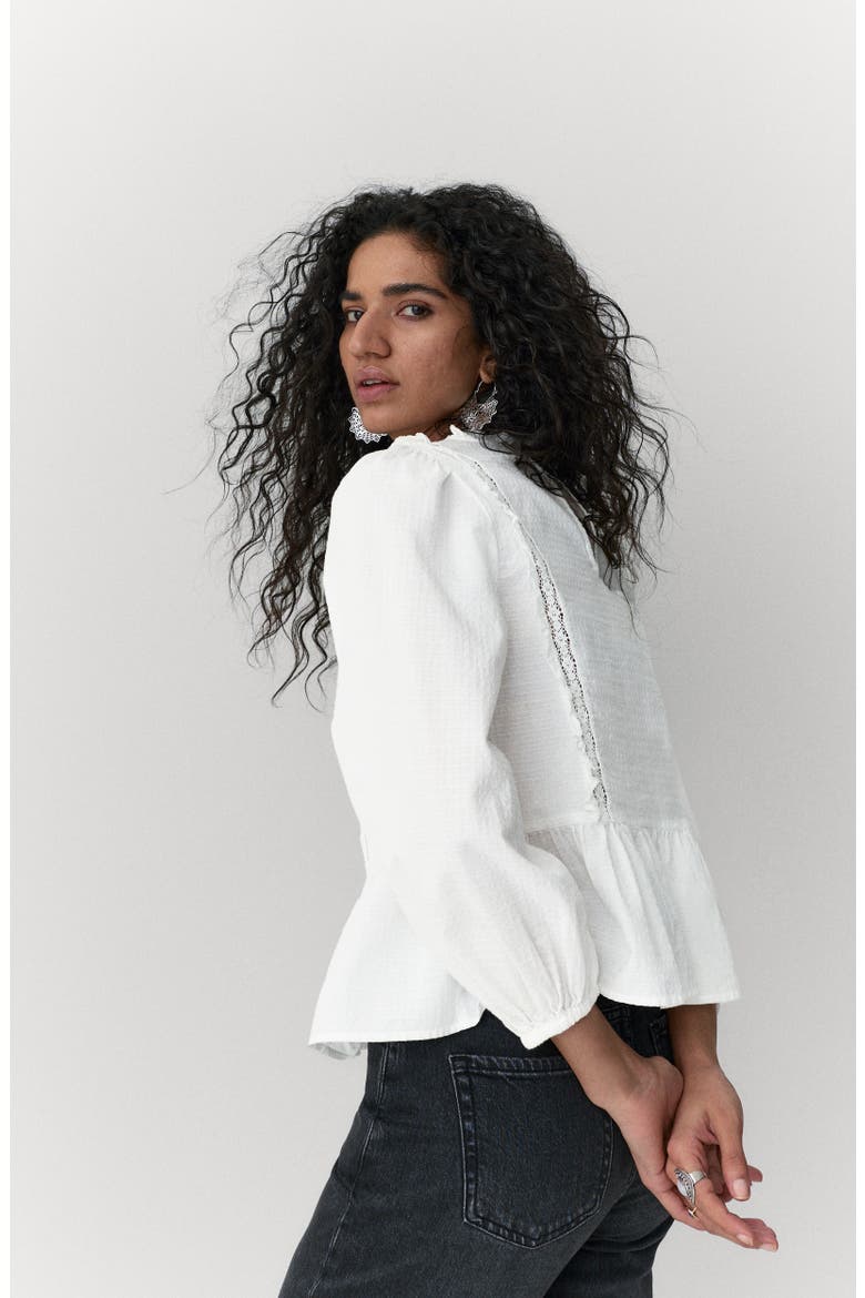 Pleated Ruffle Trim Cotton Peplum Top, Alternate, color, SOFT WHITE