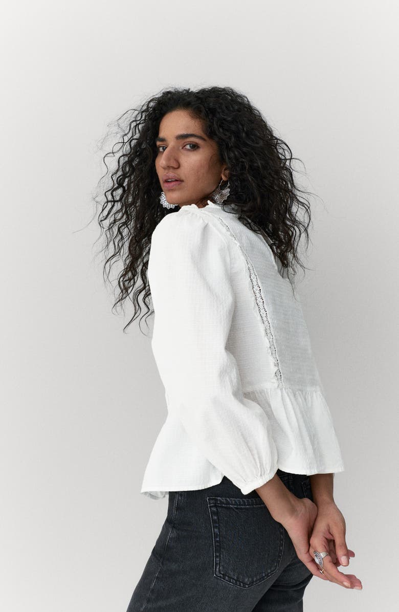 PER UNA BY M&S Pleated Ruffle Trim Cotton Peplum Top, Alternate, color, Soft White