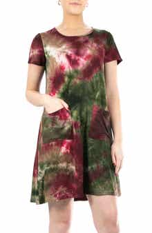 Nina Leonard Scoop Neck Tie-Dye Print Dress