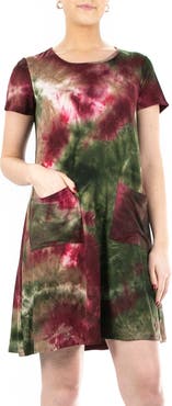 Nina Leonard Scoop Neck Tie-Dye Print Dress