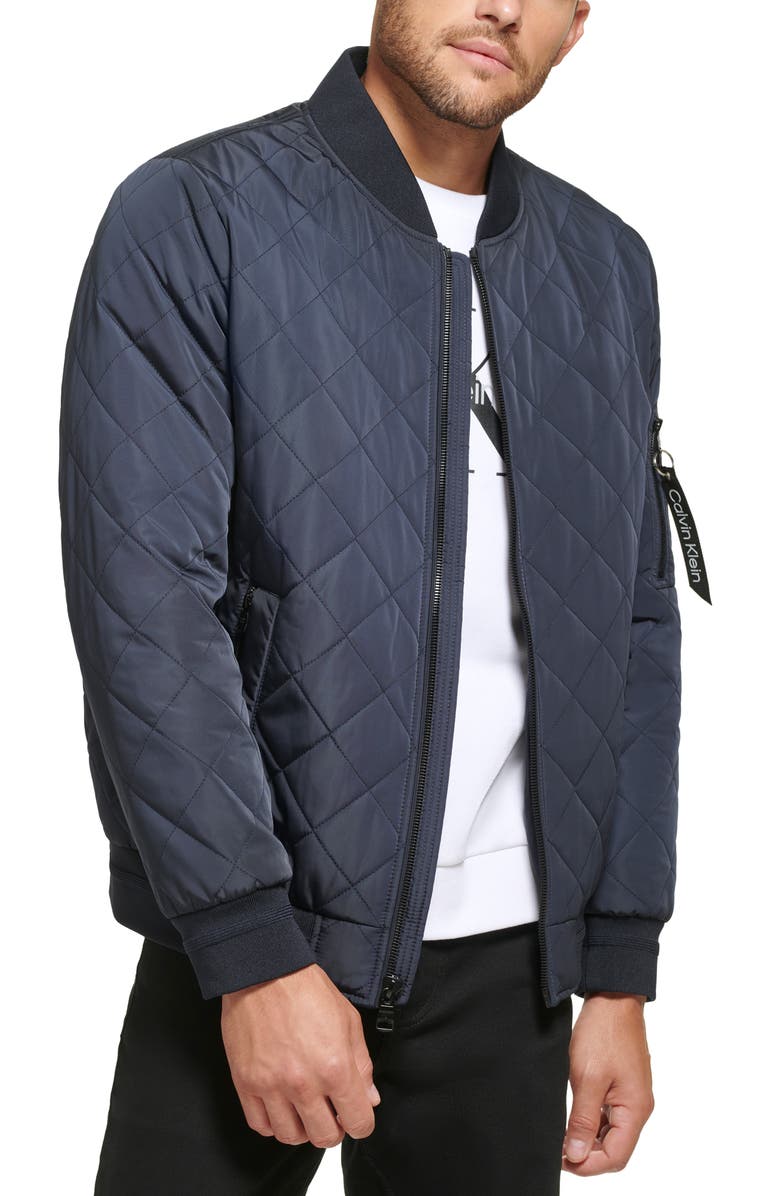 Calvin Klein Quilted Bomber Jacket, Main, color, True Navy