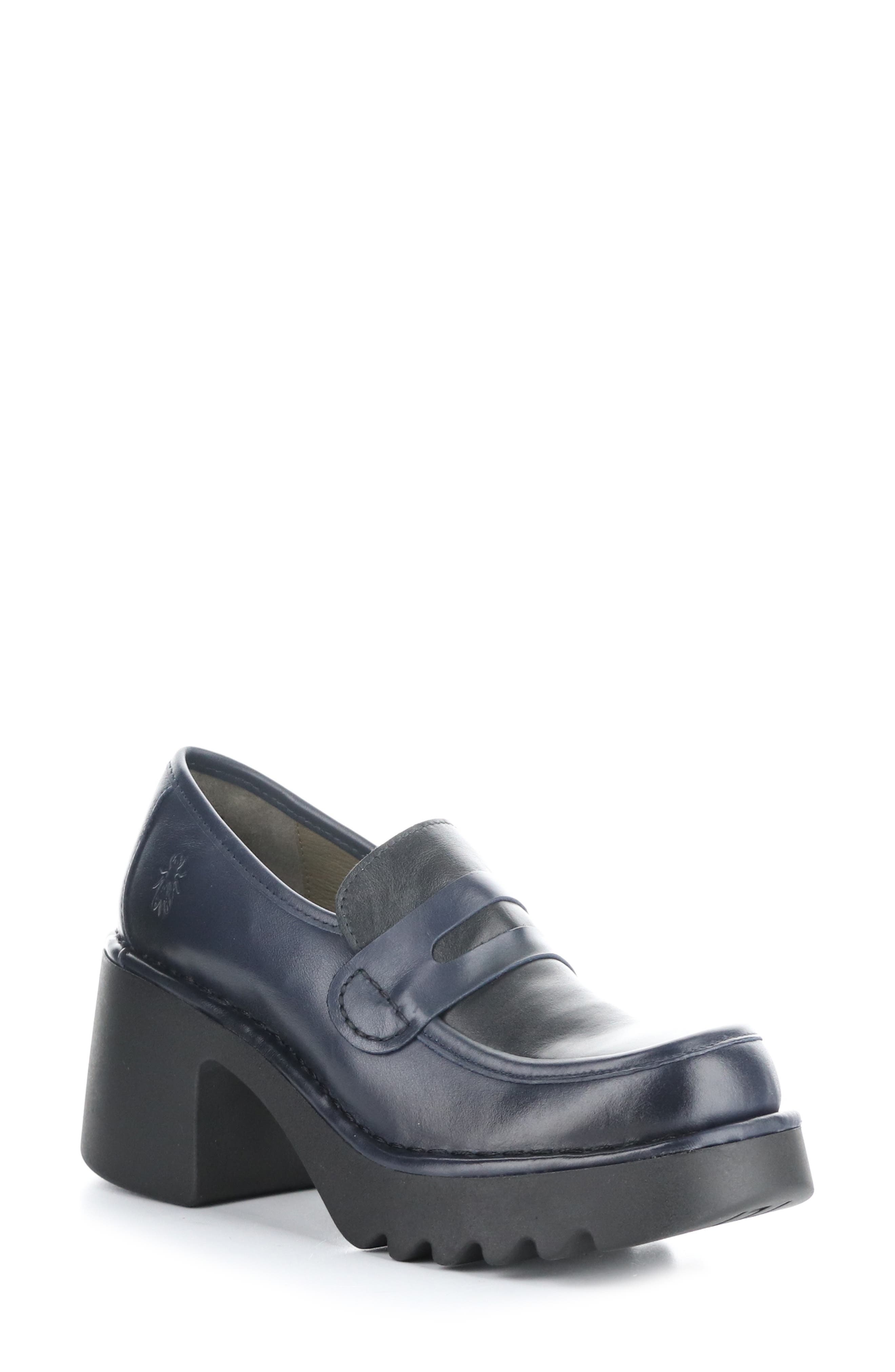 Muly Platform Penny Loafer, Main, color, 003 NAVY BLACK
