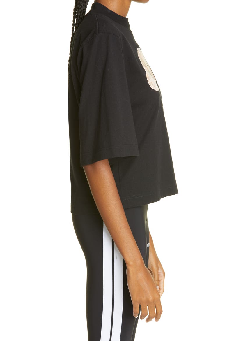 Bear Graphic Crop Cotton Tee, Alternate, color, BLACK BROWN