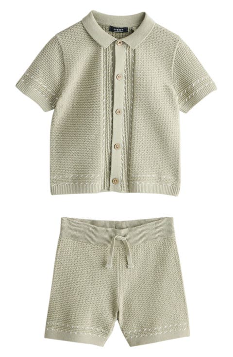 Kids' Cotton Knit Button-Up Shirt & Shorts Set (Toddler & Little Kid)