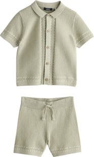 NEXT Kids' Cotton Knit Button-Up Shirt & Shorts Set
