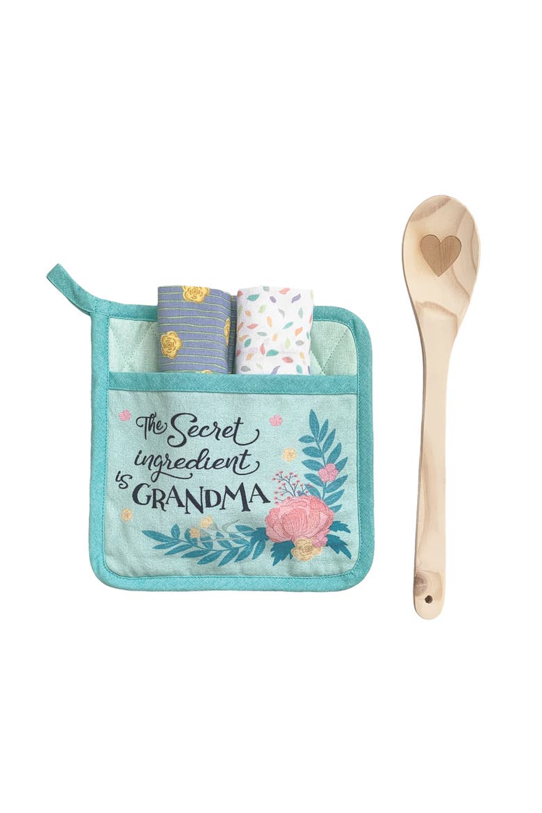 "The Secret Ingredient Is Grandma" 4-Piece Potholder Gift Set, Main, color, Blue