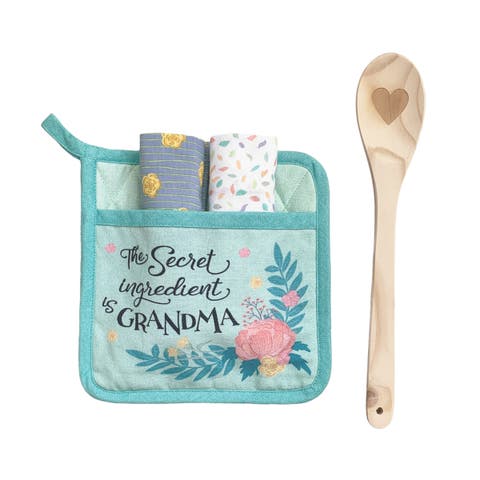 "The Secret Ingredient Is Grandma" 4-Piece Potholder Gift Set