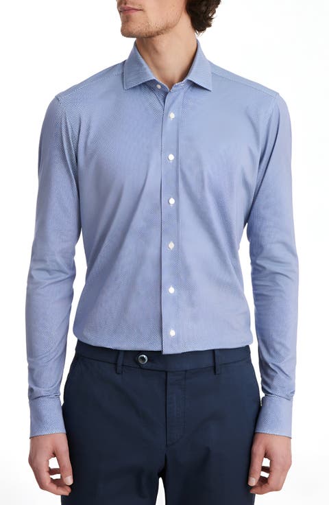 4Flex Modern Fit Diamond Print Knit Dress Shirt