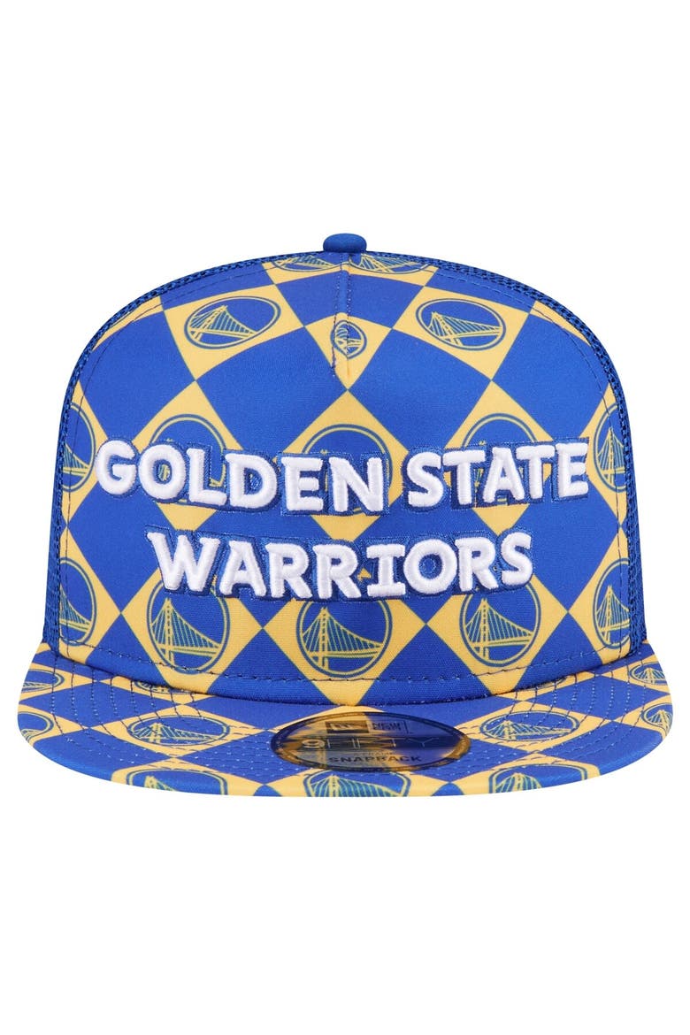 Men's New Era Royal Golden State Warriors Seeing Diamonds A-Frame Trucker 9FIFTY Snapback Hat, Alternate, color, Royal
