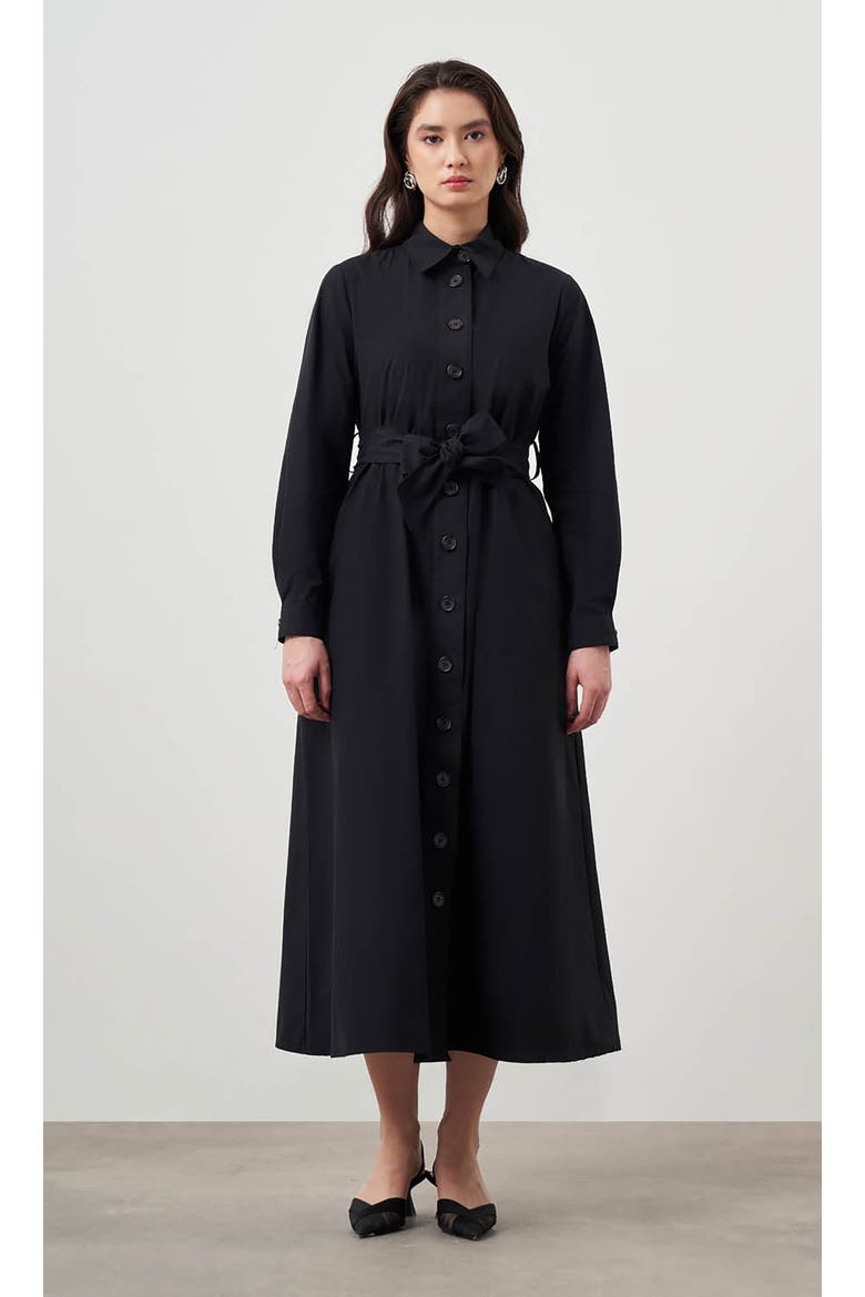 Button Up Belted Dress, Alternate, color, Black