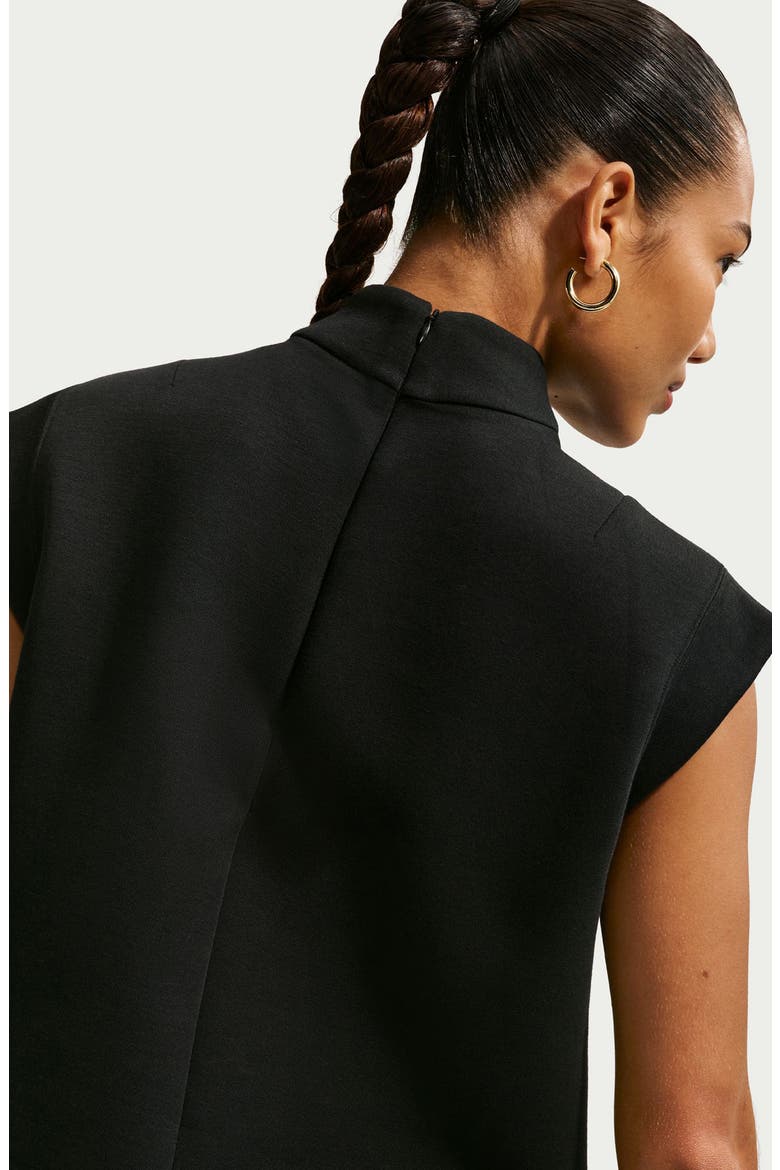 Crop Cap Sleeve Cotton Blend Tech Fleece Top, Alternate, color, BLACK/ BLACK