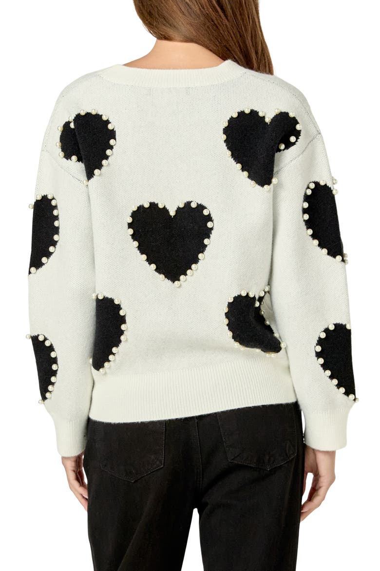 Heart Imitation Pearl Sweater, Alternate, color, BLACK MULTI