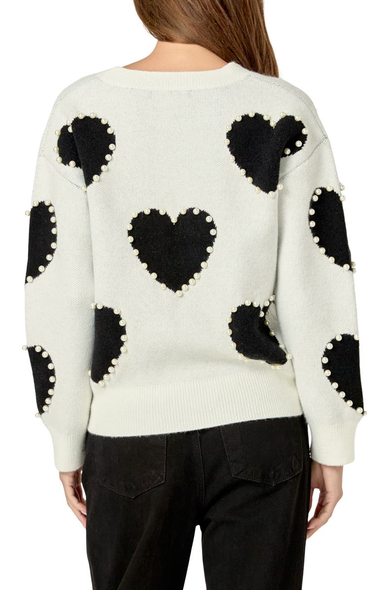 English Factory Heart Imitation Pearl Sweater, Alternate, color, Black Multi