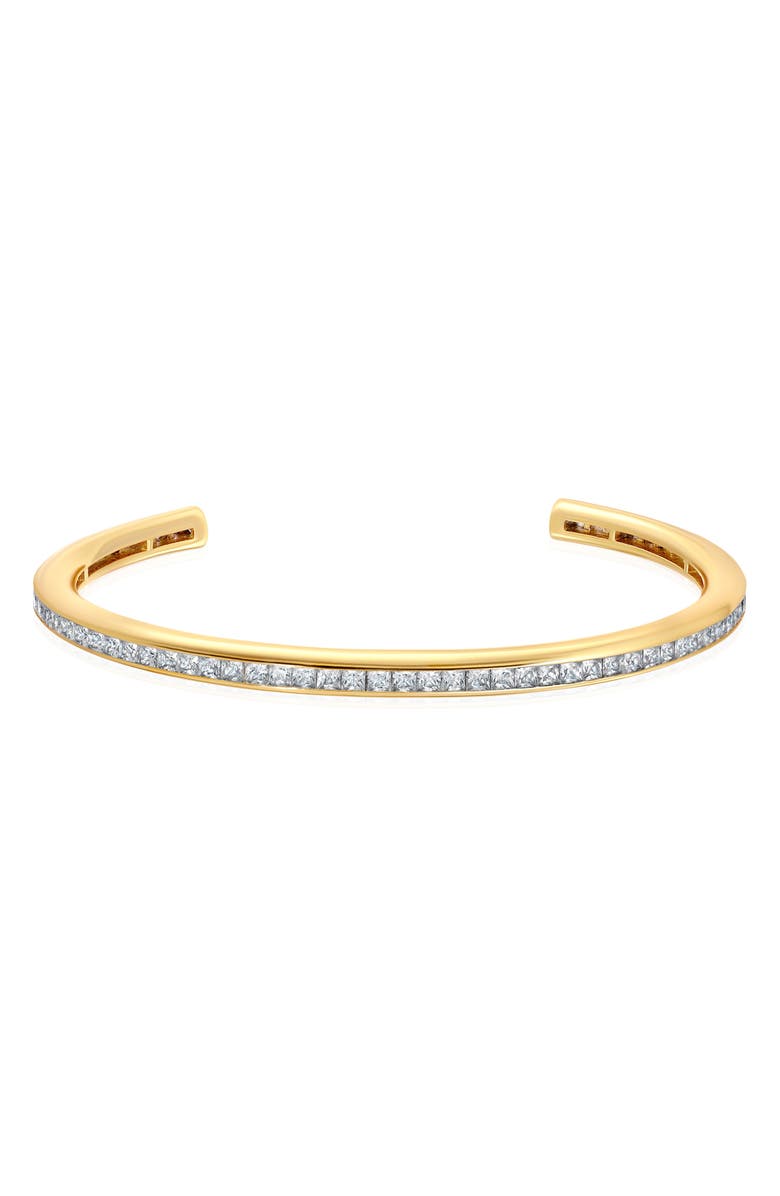 Crislu Princess Cut Cubic Zirconia Channel Cuff Bracelet, Main, color, Gold