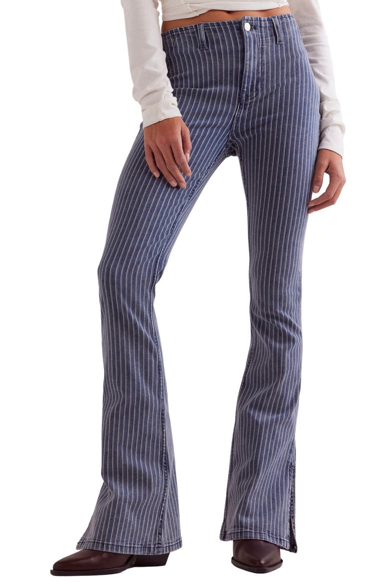 Level Up Stripe Side Slit Bootcut Jeans, Main, color, FADED RAILROAD