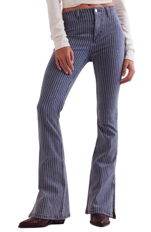 Free People Level Up Stripe Side Slit Bootcut Jeans (railroad) In Faded Railroad