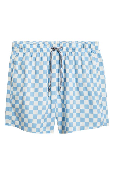 Checkerboard Print Swim Trunks