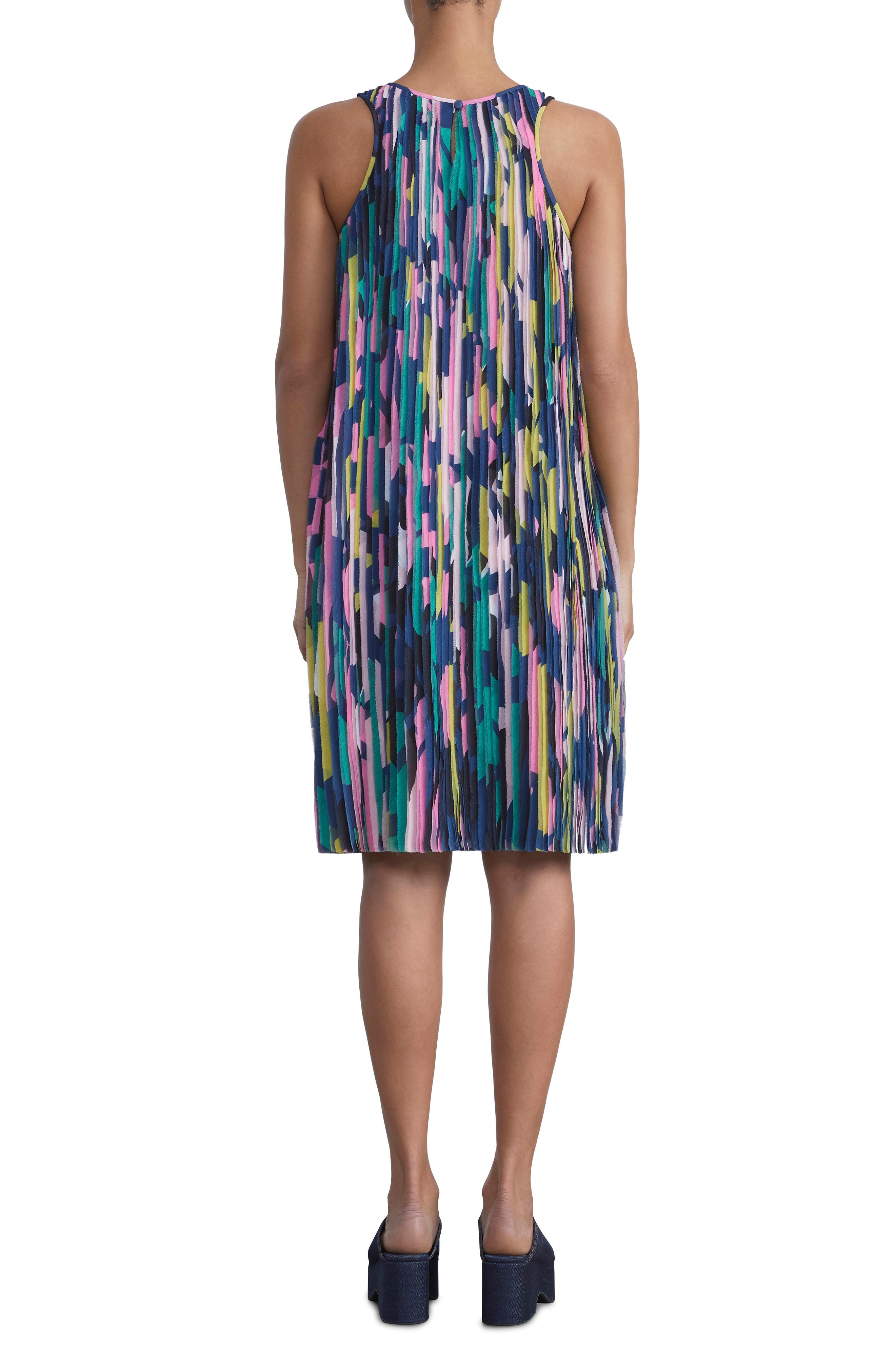 Lafayette 148 New York Papier Print Strip Pleated Chiffon Shift Dress ...