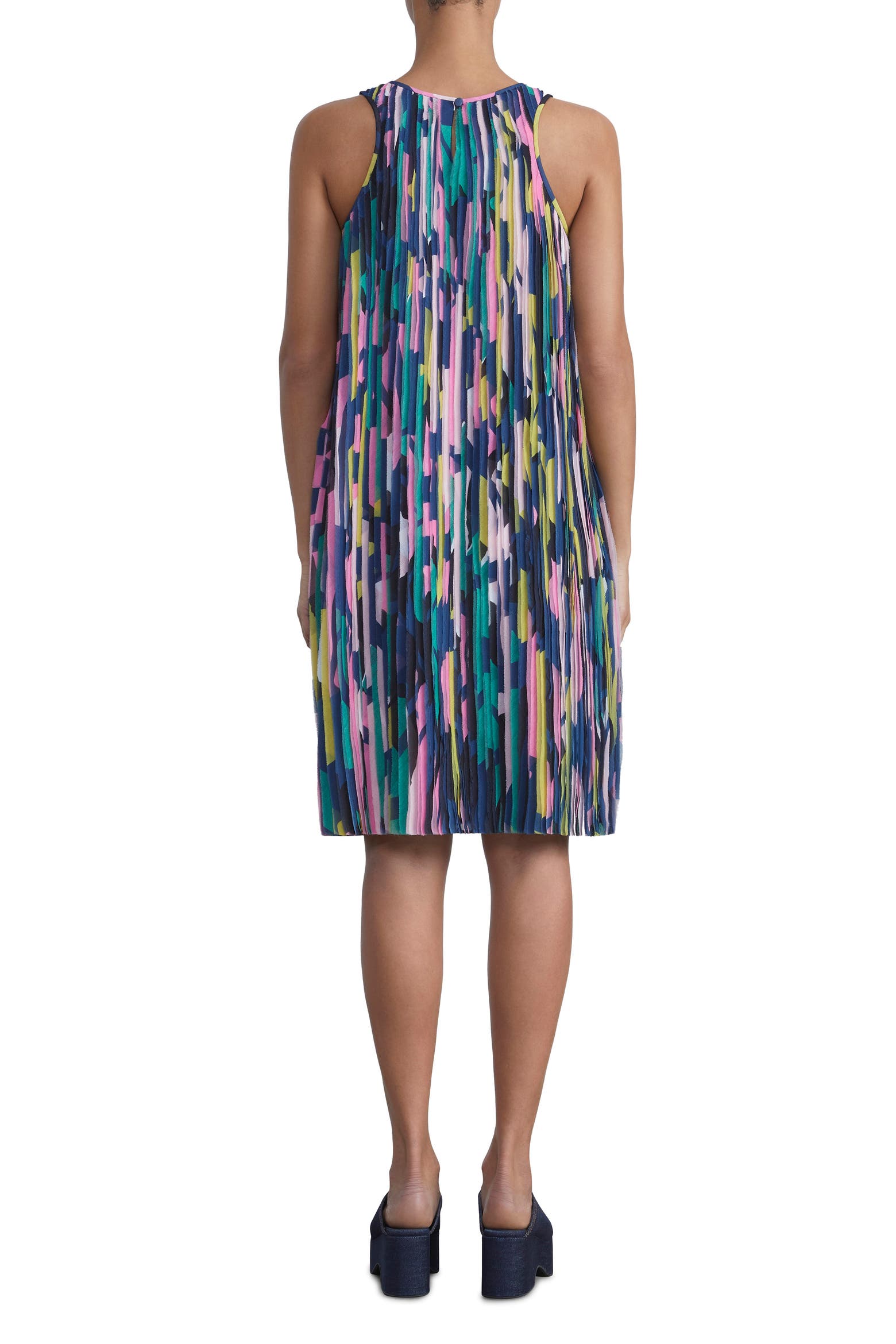 Printable Loop Border Lafayette 148 New York Papier Print Strip Pleated Chiffon Shift Dress ...