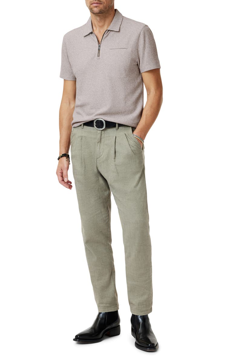 John Varvatos Meira Regular Fit Bird's Eye Zip Polo, Alternate, color, Fossil Grey