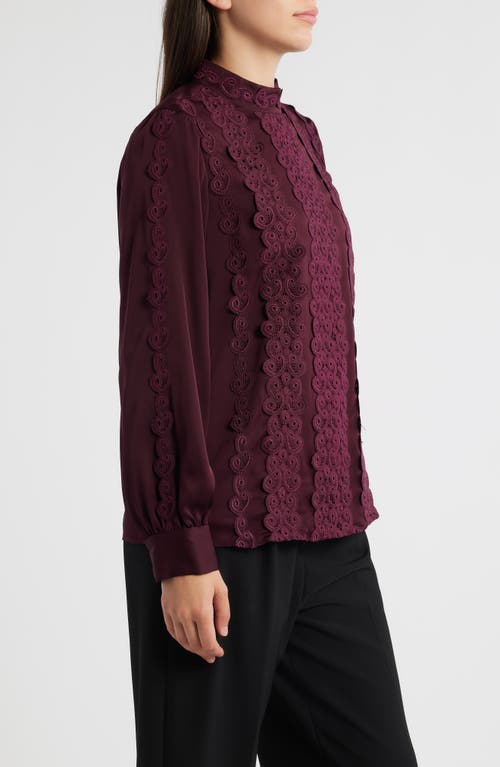 Elie Tahari The Indie Lace Stretch Silk Top In Burgundy