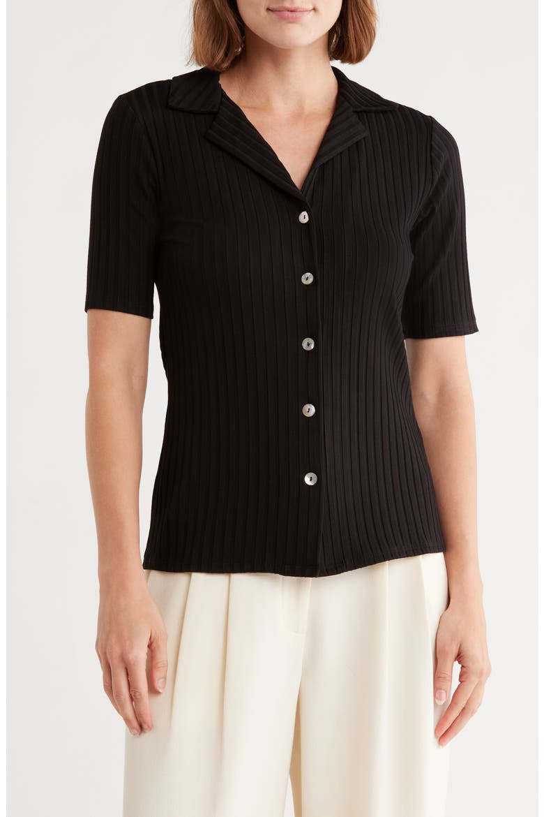 Textured Stripe Short Sleeve Button-Up Shirt, Main, color, BLACK