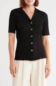 ELIE ELIE TAHARI Textured Stripe Short Sleeve Button-Up Shirt