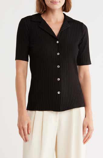 ELIE ELIE TAHARI Textured Stripe Short Sleeve Button-Up Shirt