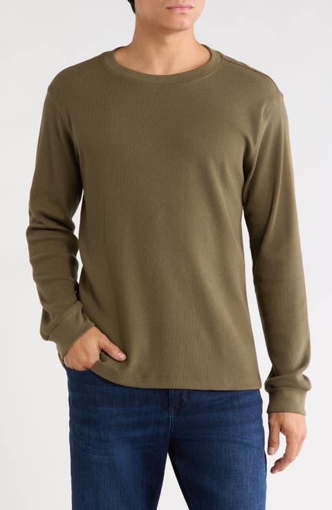 Crewneck Waffle Knit Long Sleeve T-Shirt