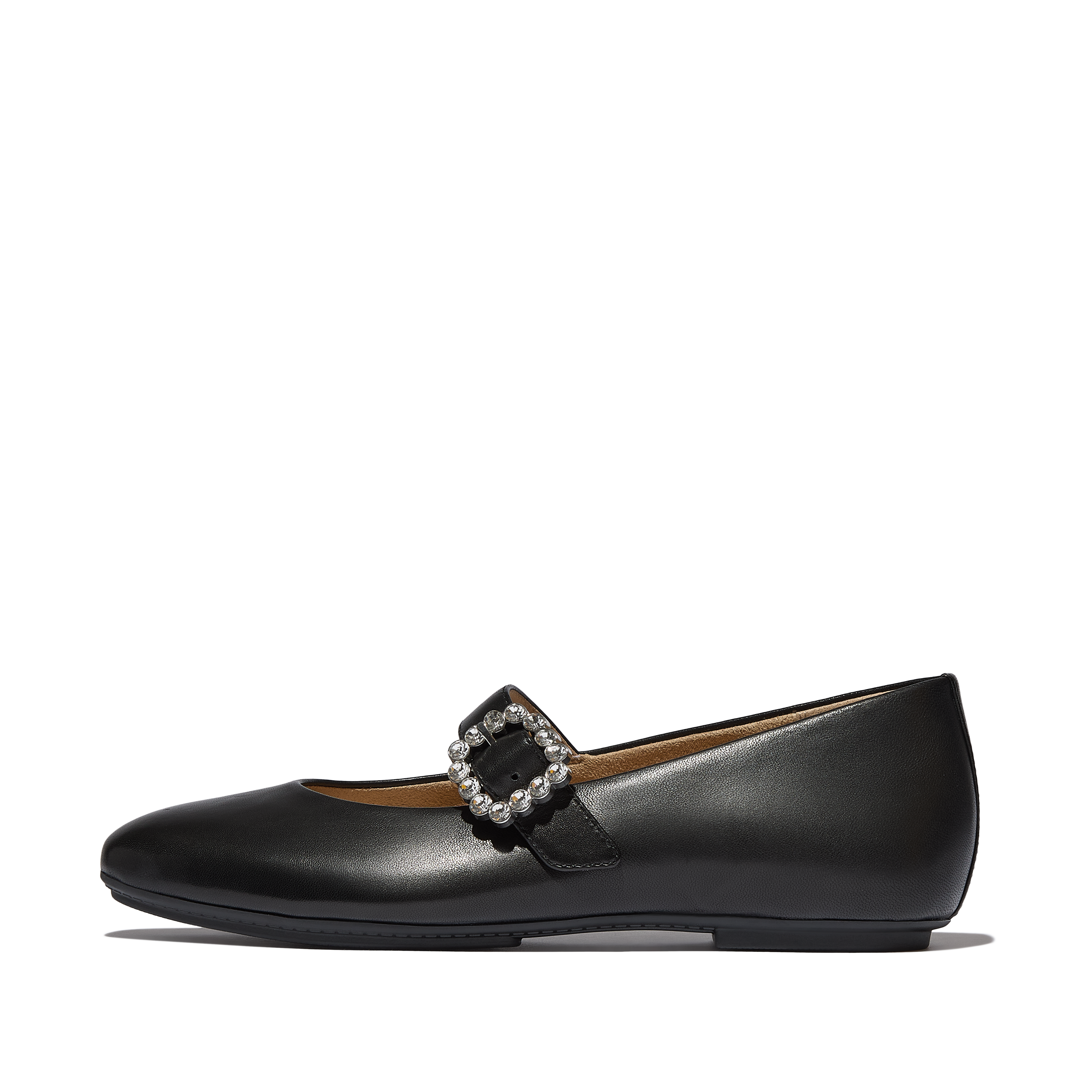 FitFlop Delicato Crystal-Buckle Leather Mary Janes, Alternate, color, Black